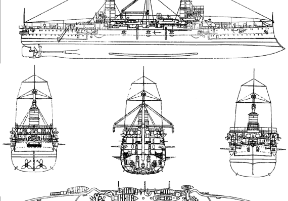 Крейсер RN Giuseppe Garibaldi 1899 [Armored Cruiser] - чертежи, габариты, рисунки